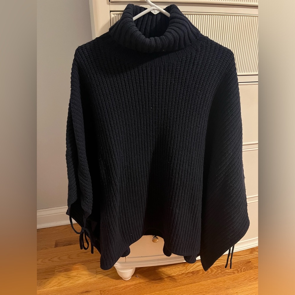 Loft Navy Turtleneck Tie-Side Poncho